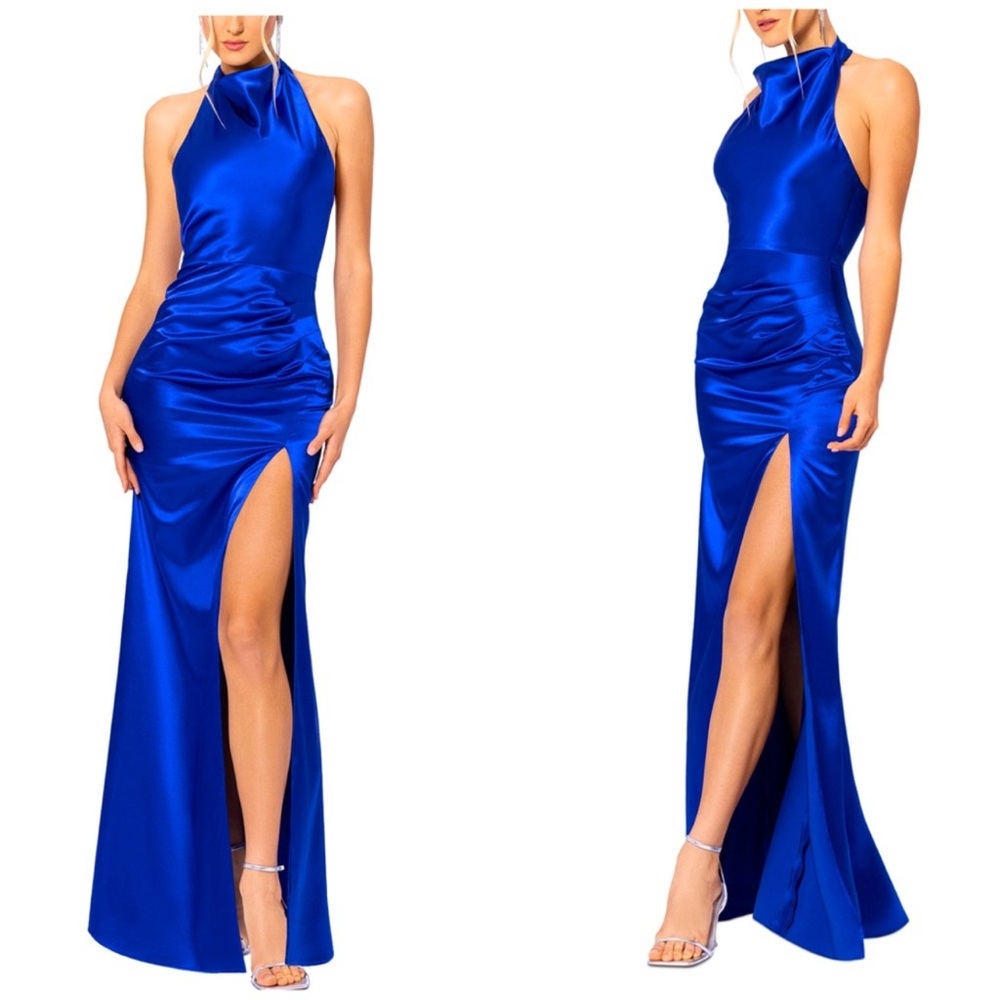 Blondie Nites Halter Drape Neck Sleeveless Dress